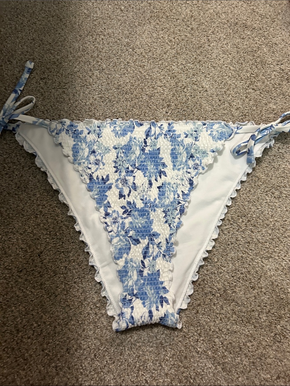 Hollister White & Blue Floral Smocked Bikini Bottoms